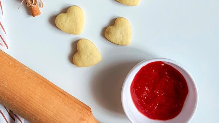heart shaped strawberry tart with dough cutouts